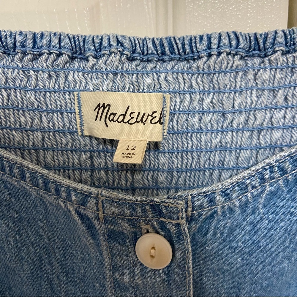 Madewell Denim Button Front Puff-Sleeve Mini Dress Size 12 - Picture 9 of 11